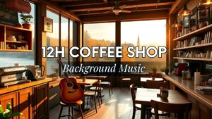 All-Day Cozy Café Ambience ☕ 12H Piano, Jazz & Guitar | Waterfall & Nature Sounds