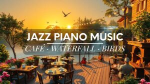 Coffee Shop Music ☕ Jazz Piano with Waterfall & Birds – Relaxing Background for Café 🌿