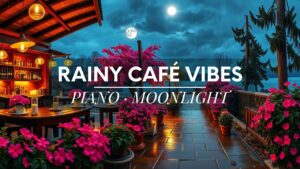 Rainy Night Café Music 🌙 Relaxing Instrumental with Rain & Moonlight