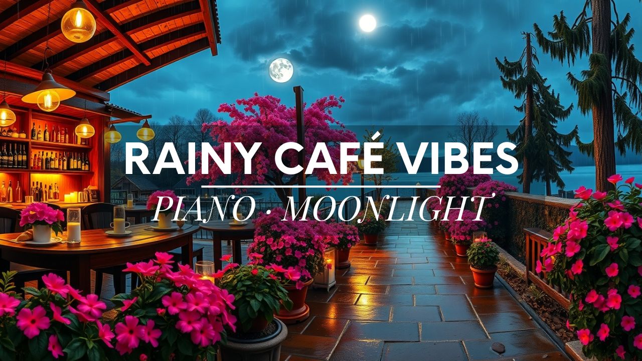 Rainy Night Café Music 🌙 Relaxing Instrumental with Rain & Moonlight